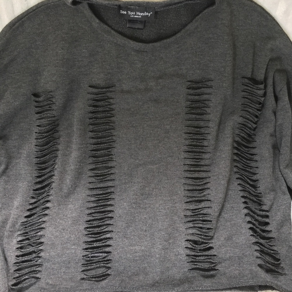 Long Sleeve Ripped Sweatshirt
